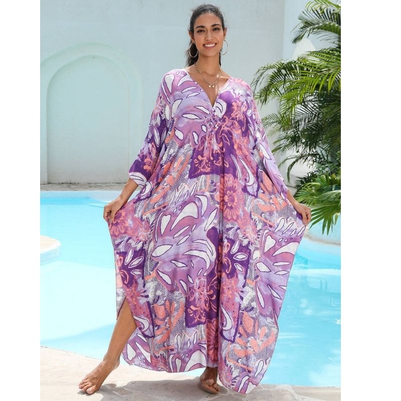 Moomoo Dresses for Women, Plus Size Hawaiian Batwing Sleeve Kaftan Beach Cover Up Dress