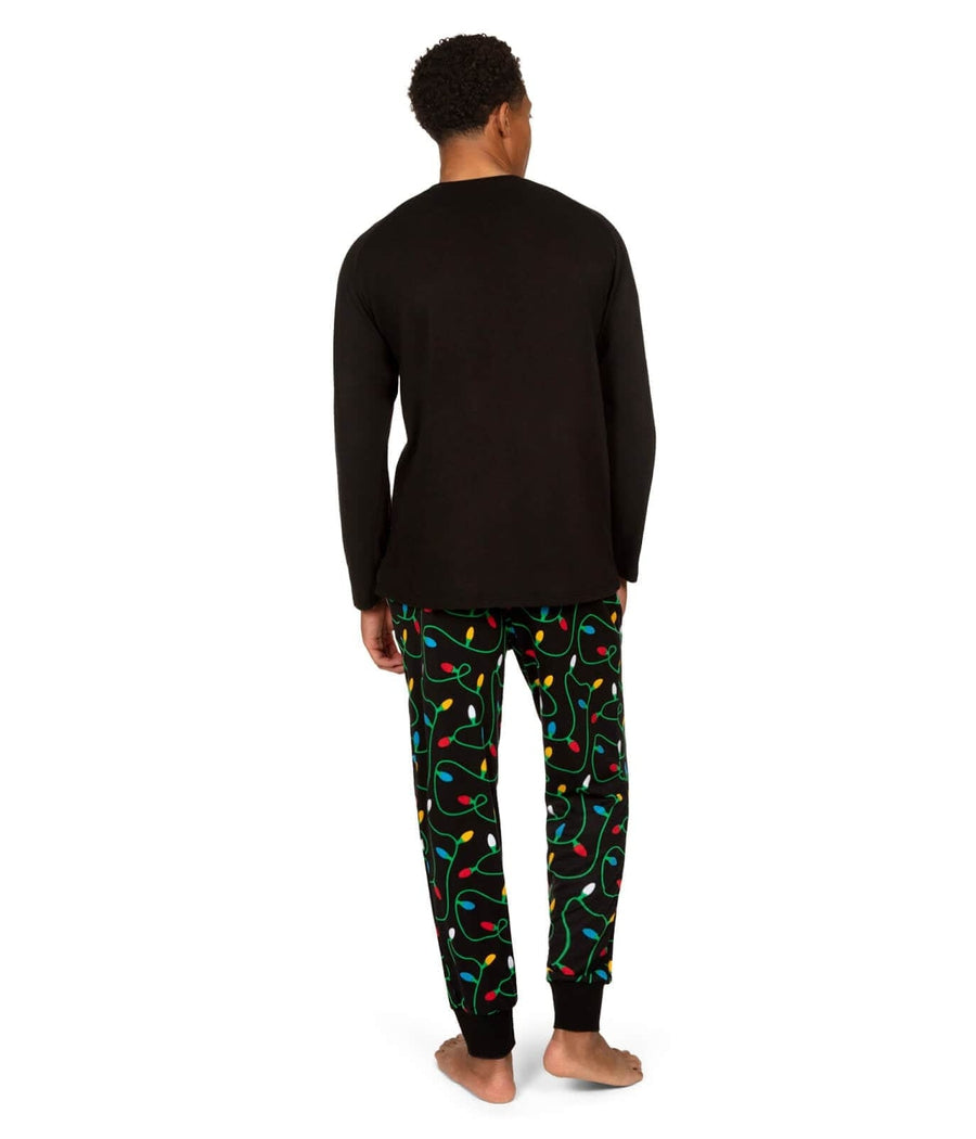 Festive String Light Pajama Set for Men with Long Sleeves and Relaxed Fit