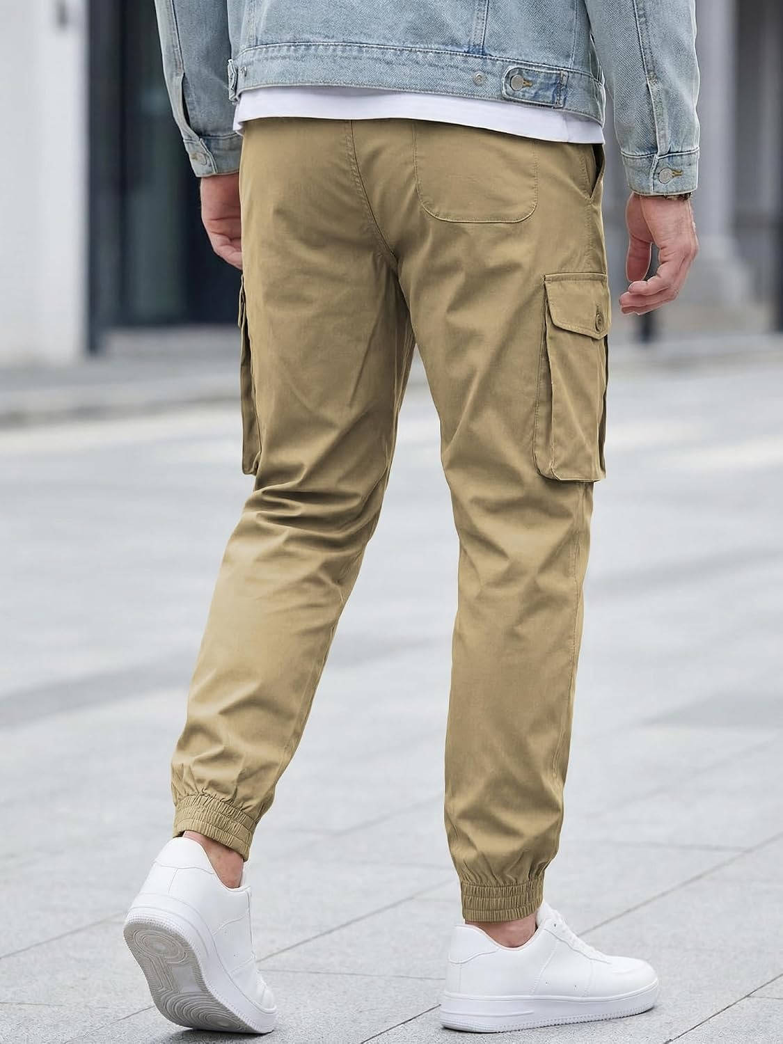 Mens Casual Cargo Jogger Pants, Stretch Elastic Waist Drawstring Tapered Sweatpants with Pockets