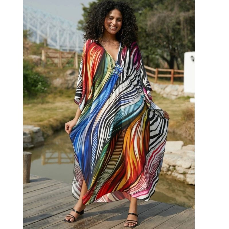 Moomoo Dresses for Women, Plus Size Hawaiian Batwing Sleeve Kaftan Beach Cover Up Dress