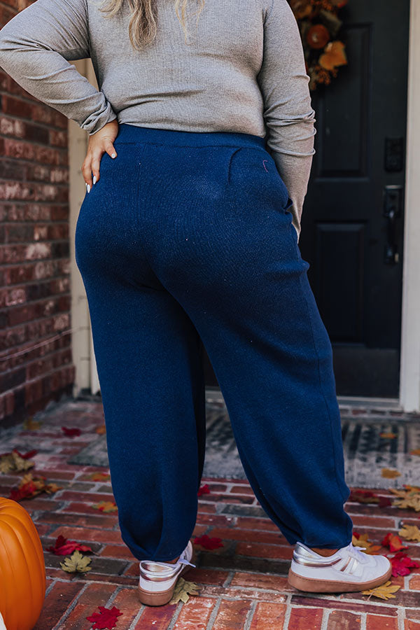 High Waist Knit Pants with Elastic Waistband and Side Pockets, Pleated Hem