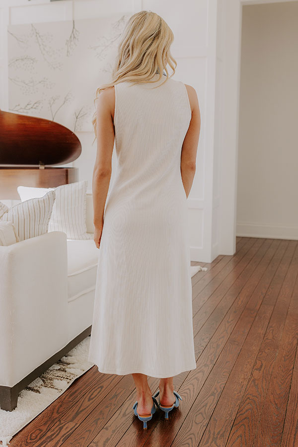 Ribbed Collared Midi Dress with Button Placket and Front Slit