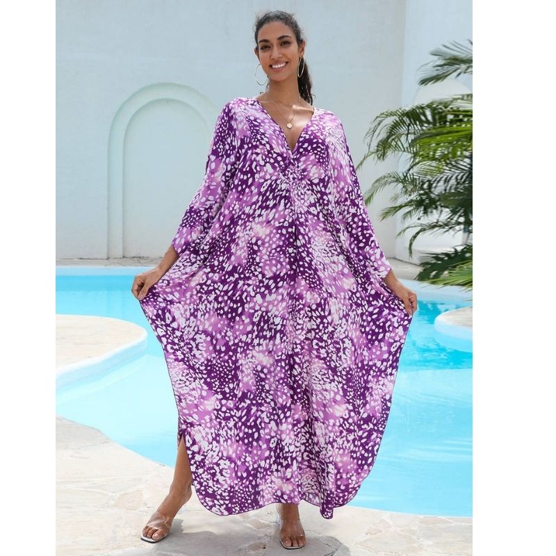 Moomoo Dresses for Women, Plus Size Hawaiian Batwing Sleeve Kaftan Beach Cover Up Dress