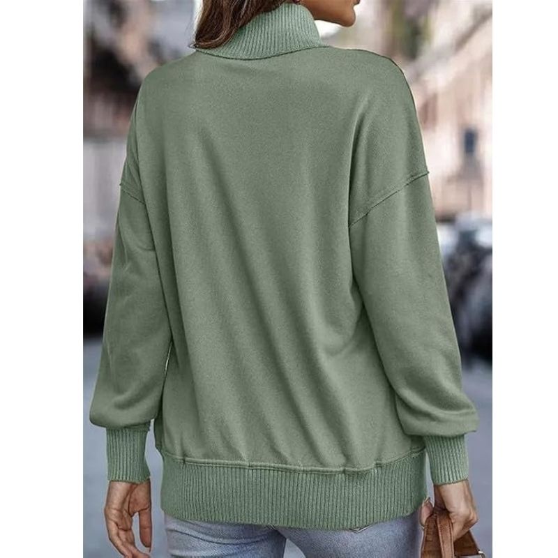 Womens Long Sleeve Stand Neck Button Pullover - Lightweight Sweatshirt