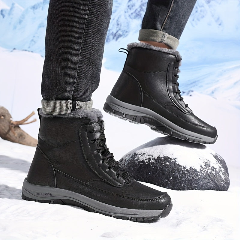 Winter Trail Boots with Plush Lining and Deep Tread Sole, Above Ankle Lace Up