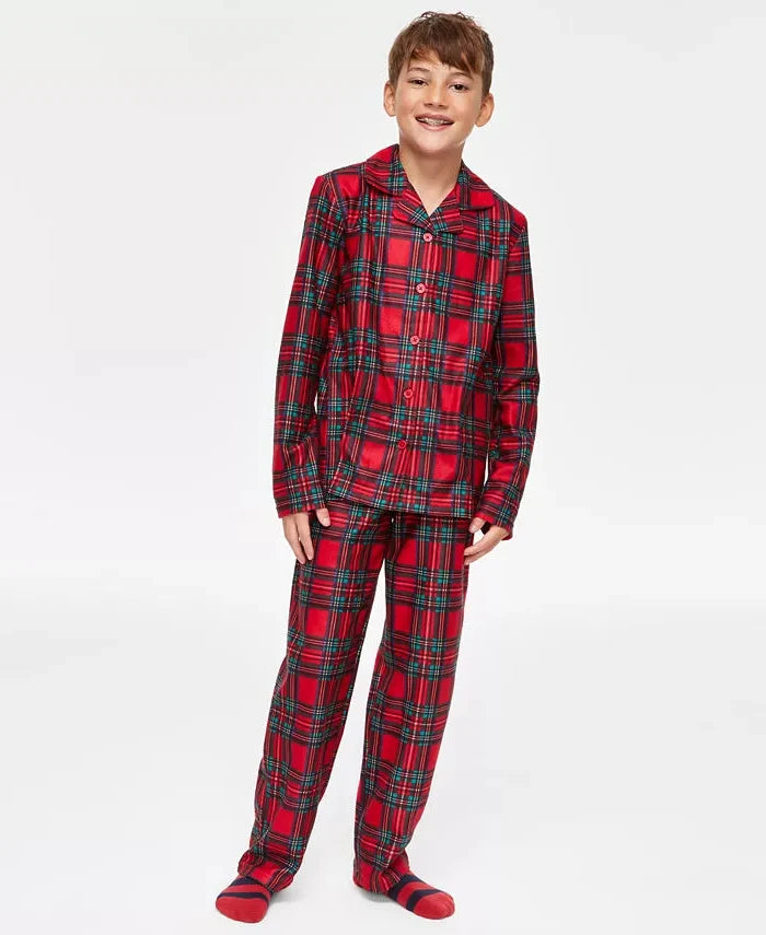 Plaid Pajama Set for Kids with Button-Up Shirt and Stretch Pants