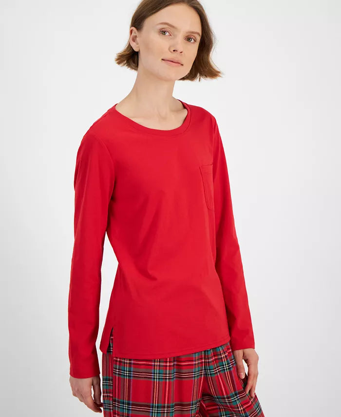 Plaid Pajama Set with Long Sleeves and Drawstring Pants, Hip Pockets