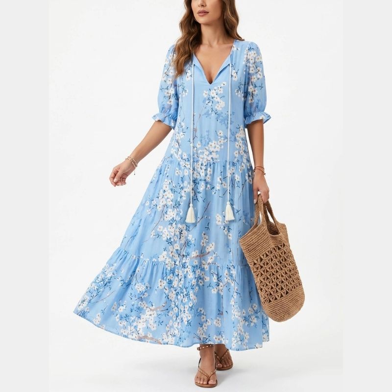 Boho Cover Up Dress, Flowy Casual Dress for Beach Travel and Daily Wear