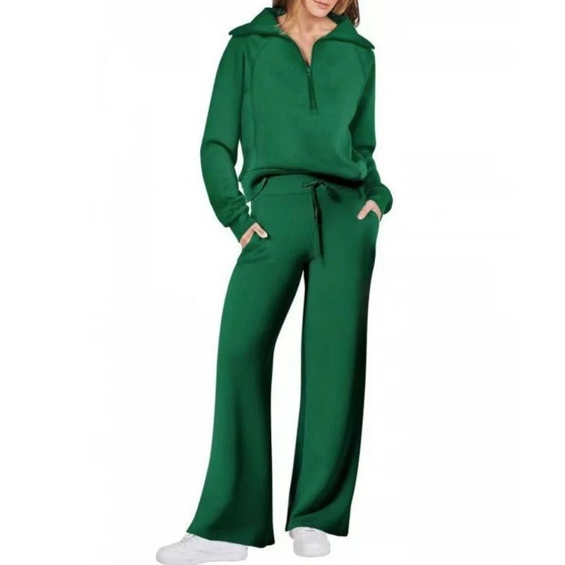 Womens 2 Piece Outfits, Casual Lapel Half Zip Sweatshirt and Wide Leg Pants Tracksuit Set
