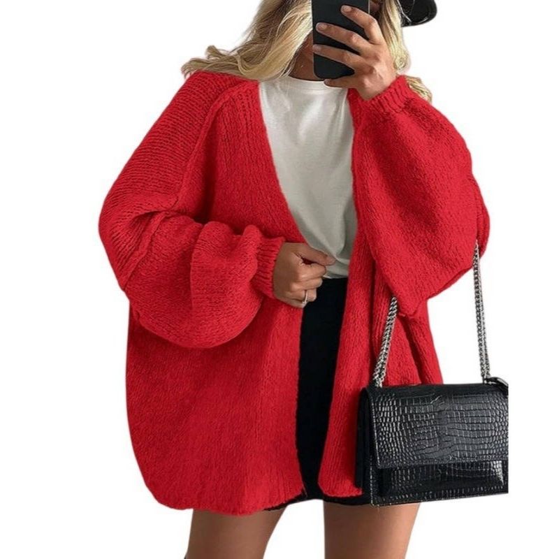 Womens Fall Oversized Cardigan Sweaters, Long Lantern Sleeve Knit Open Front Lightweight Winter Fashion Clothes