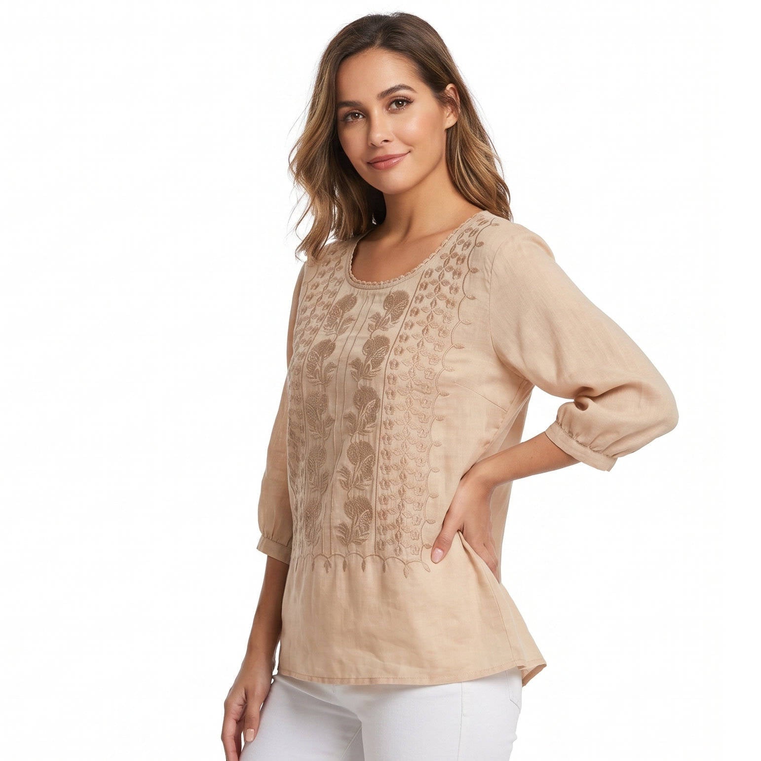Women's Floral Relaxed Blouse, Elegant Loose Fit Botanical Print Long Sleeve Shirt, Chic Lightweight Breathable V Neck Casual Boho Tunic Top