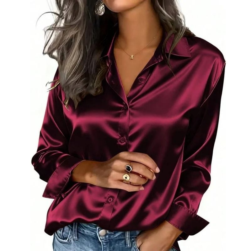 Satin Blouses for Women, Silk Button Down Shirts, Long Sleeve Business Casual Top