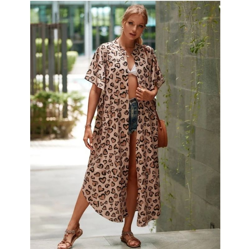 Moomoo Dresses for Women, Plus Size Ethnic Print Kaftan Dress, Mrs Roper Bubu Mumu Boho V Neck 3 Quarter Sleeve Tunic