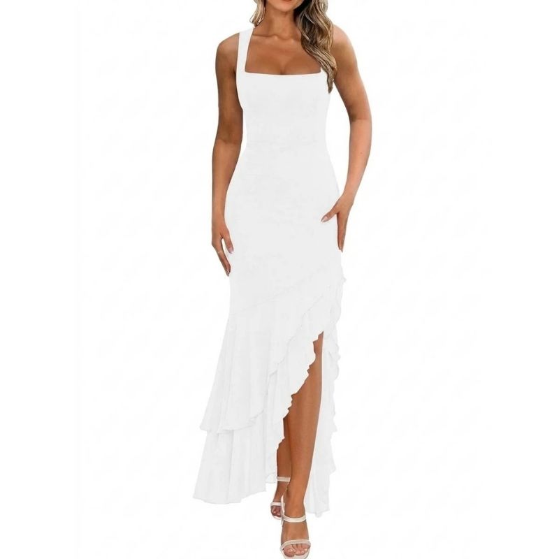 Womens Bodycon Maxi Dress, Ruched Mesh Mermaid Wedding Guest and Cocktail Dress