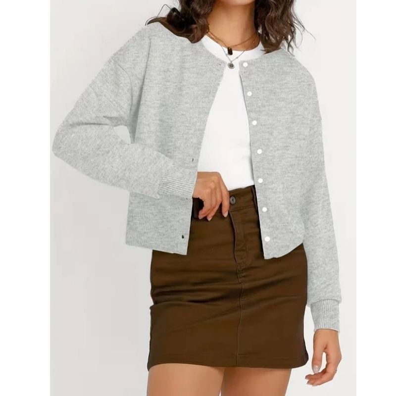 Womens Cropped Cardigan Sweaters, Crew Neck Long Sleeve Button Up Lightweight Knit