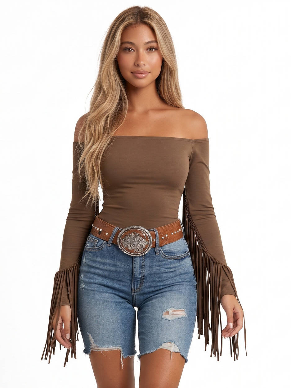 Womens One Shoulder Knit Top, Long Sleeve Fitted T Shirt with Fringe Detail, Casual Spring Knitwear for Everyday Wear and Outdoor Activities