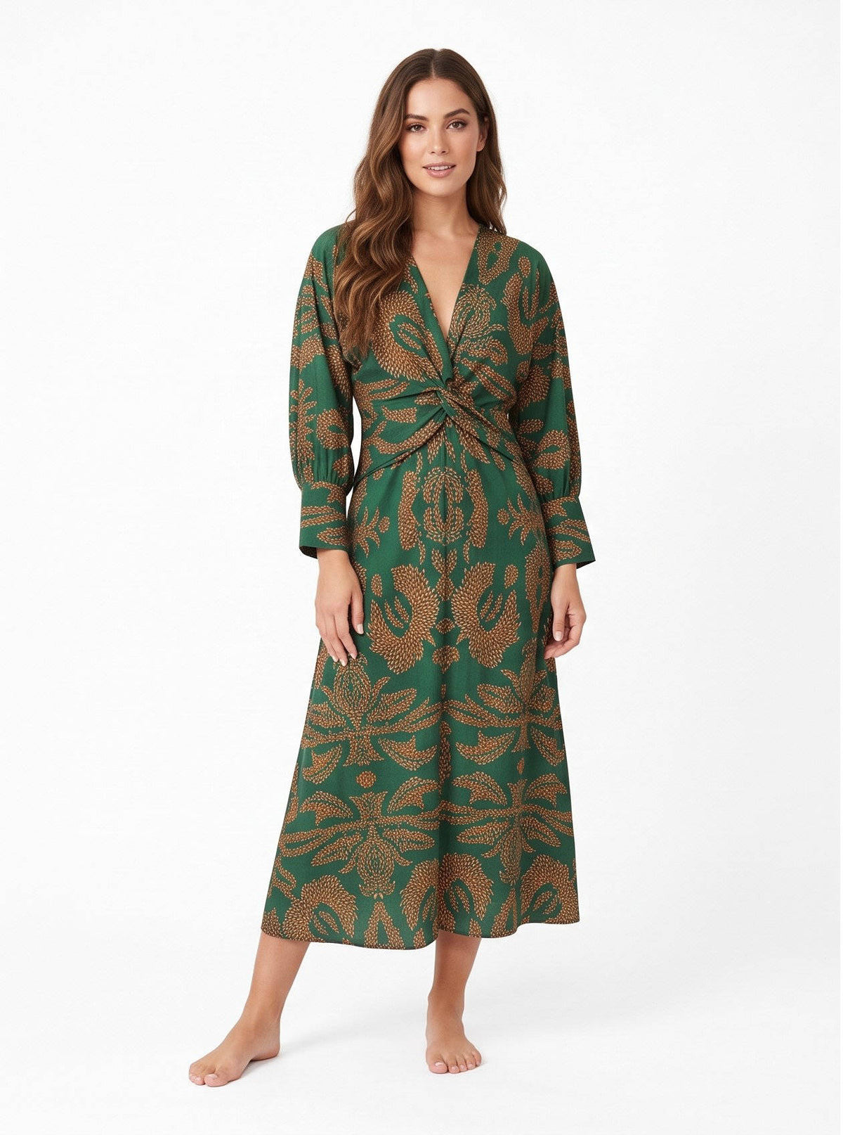 Womens Fall Wedding Guest Dress, V Neck Maxi Dress, Long Sleeve Elegant Formal Dress