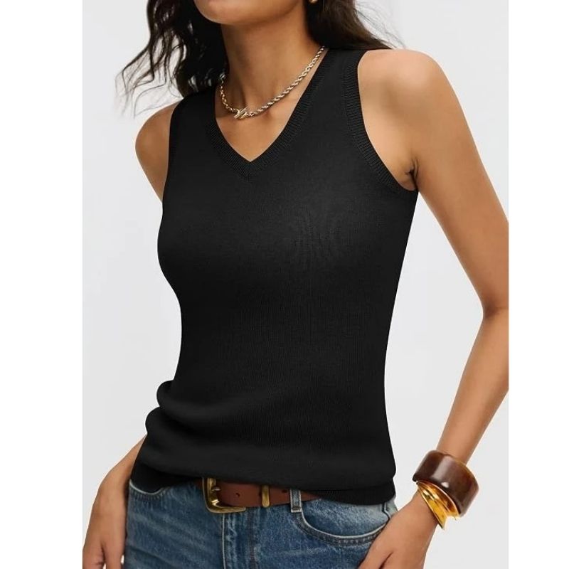 Womens Wool Blend Tank Tops, V Neck Sleeveless Sweater, Business Casual Work Knit Shirt, Slim Fit Summer Outfit
