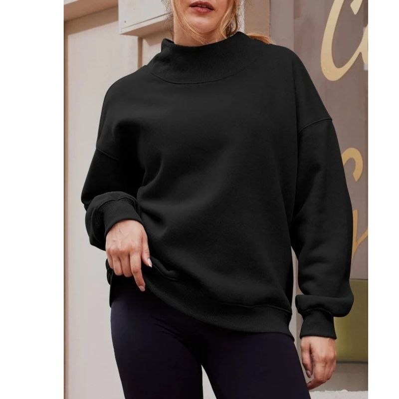 Womens Mock Neck Oversized Fleece Sweatshirt - Soft Long Sleeve Pullover