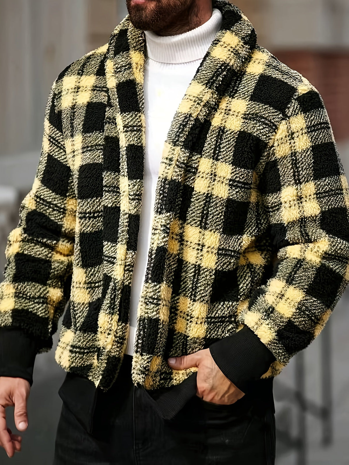 Checked Button Front Jacket with Relaxed Fit and Soft Fabric