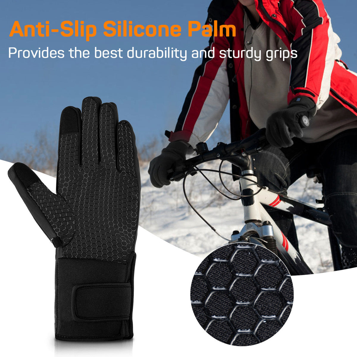 Electric heated gloves with touchscreen fingertips and 3 temperature settings