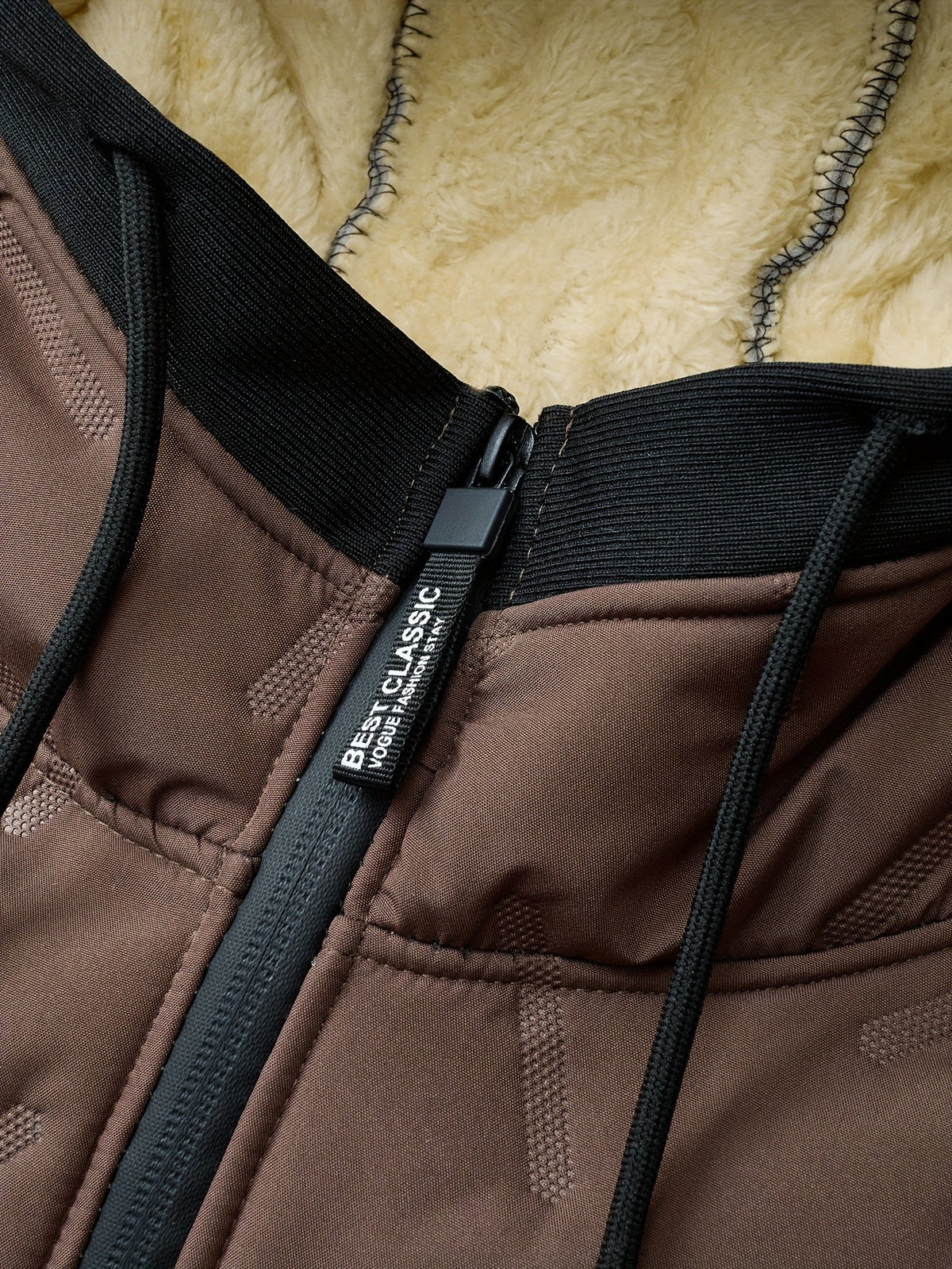 Hooded Winter Jacket with Plush Lining and Zip Pockets, Relaxed Fit