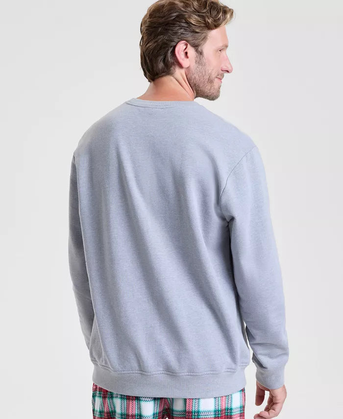 Plaid Appliqué Pullover Sweatshirt with Merry Design and Long Sleeves, Hip Length
