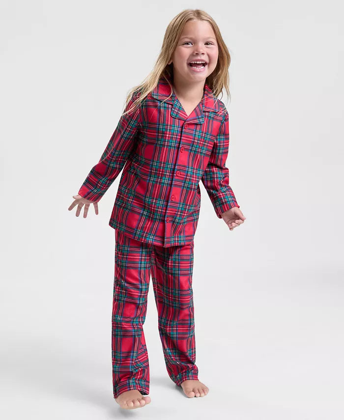 Plaid Pajama Set for Kids with Button-Up Shirt and Stretch Pants