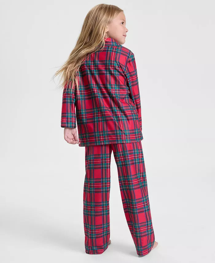 Plaid Pajama Set for Kids with Button-Up Shirt and Stretch Pants