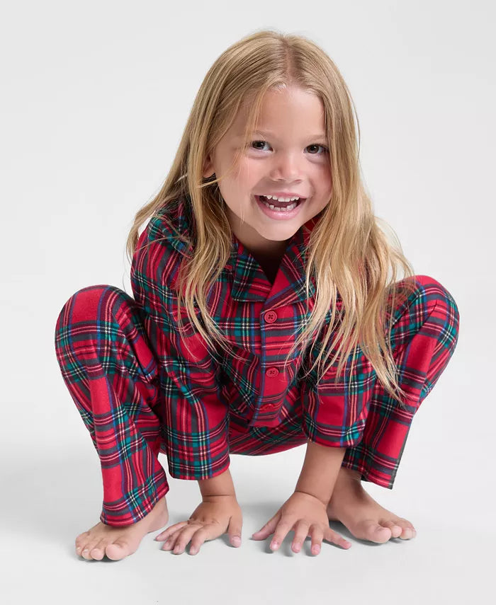 Plaid Pajama Set for Kids with Button-Up Shirt and Stretch Pants