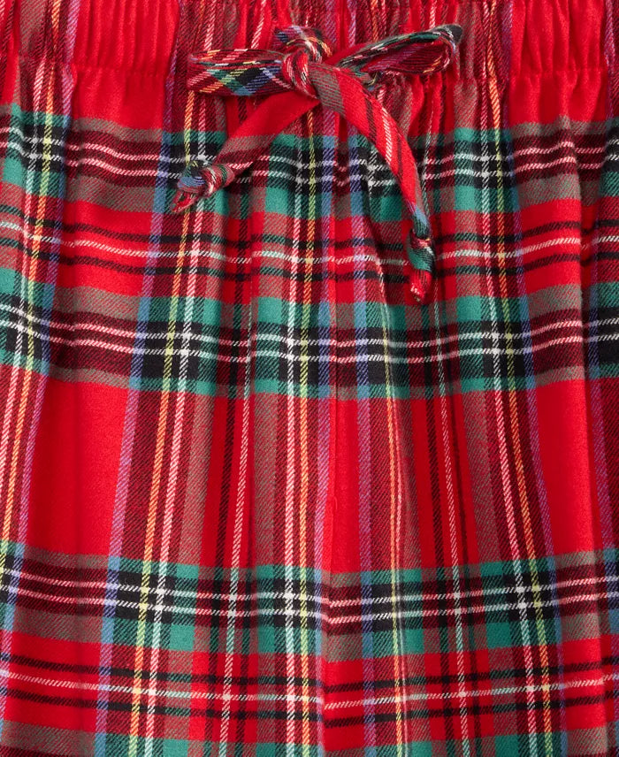 Flannel Pajama Set with Plaid Pattern, Button Front Top and Elastic Waist Pants