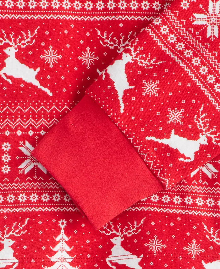 Womens Pajama Set with Deer Fairisle Print, Crewneck Top and Jogger Pants