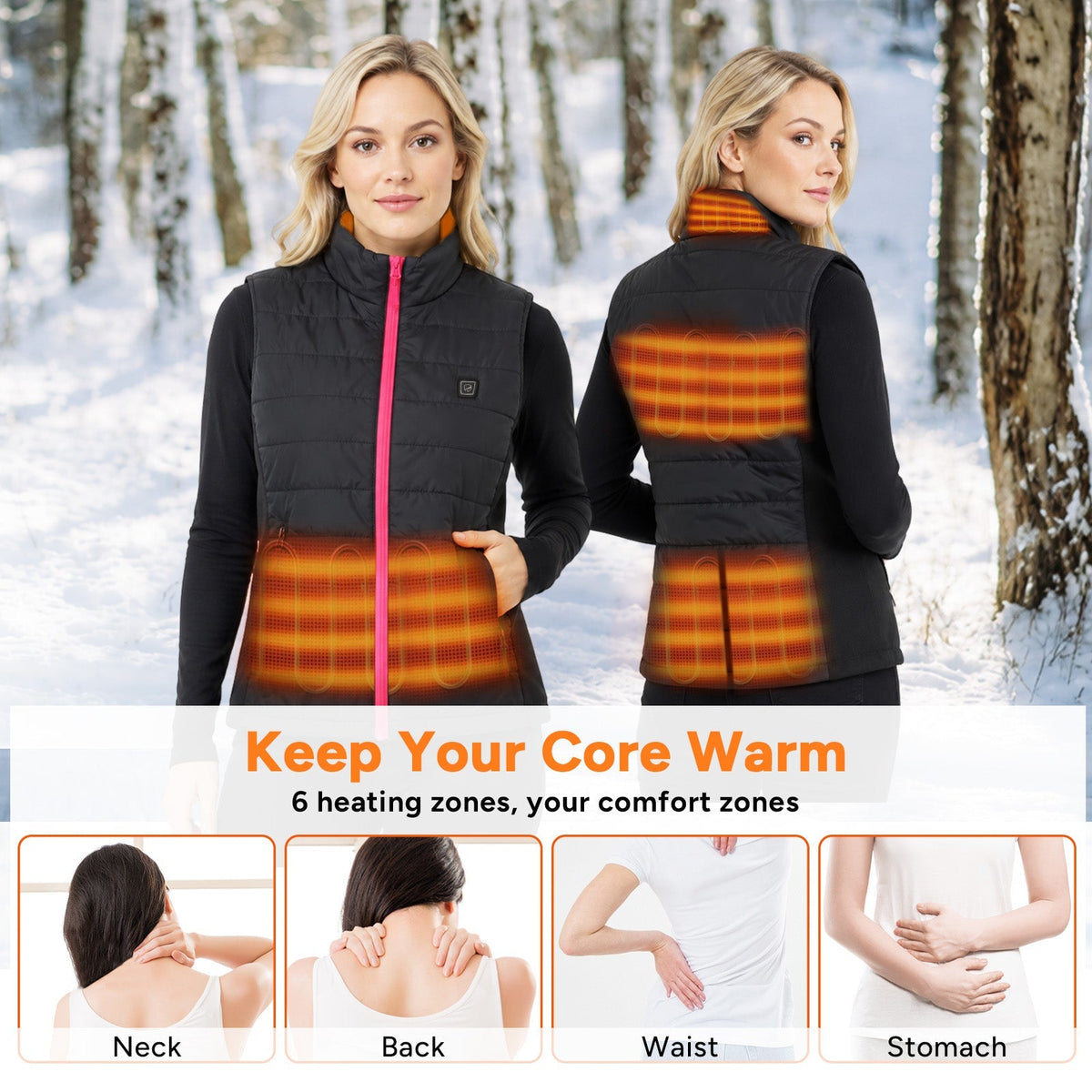 Womens Heated Vest with Six Heating Zones and Three Temperature Levels