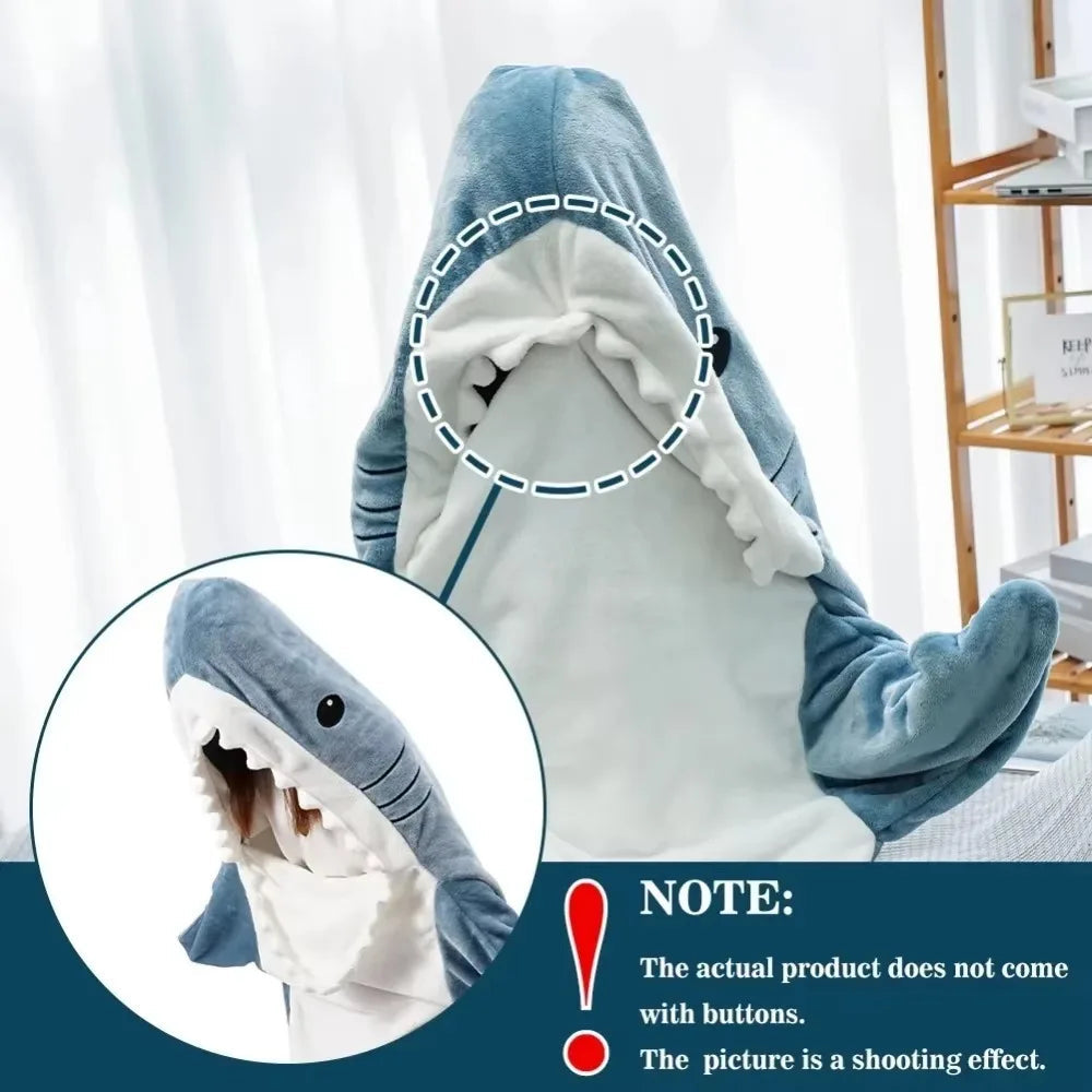 Wearable Shark Hoodie Blanket with Polyester Flannel and Full Body Coverage