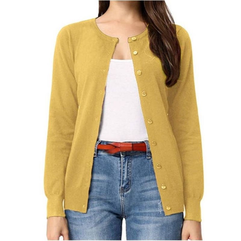 Womens Long Sleeve Knit Cardigan - Open Front Button Down Sweater