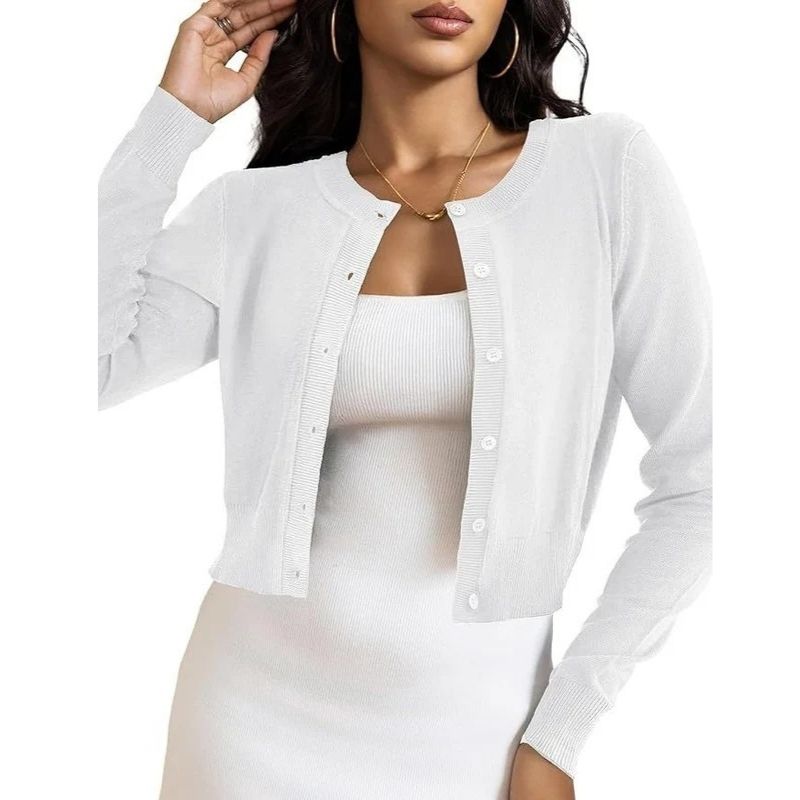 Cropped Cardigan Bolero Shrug for Women, Button Down Long Sleeve Knit Sweater for Dresses and Jeans