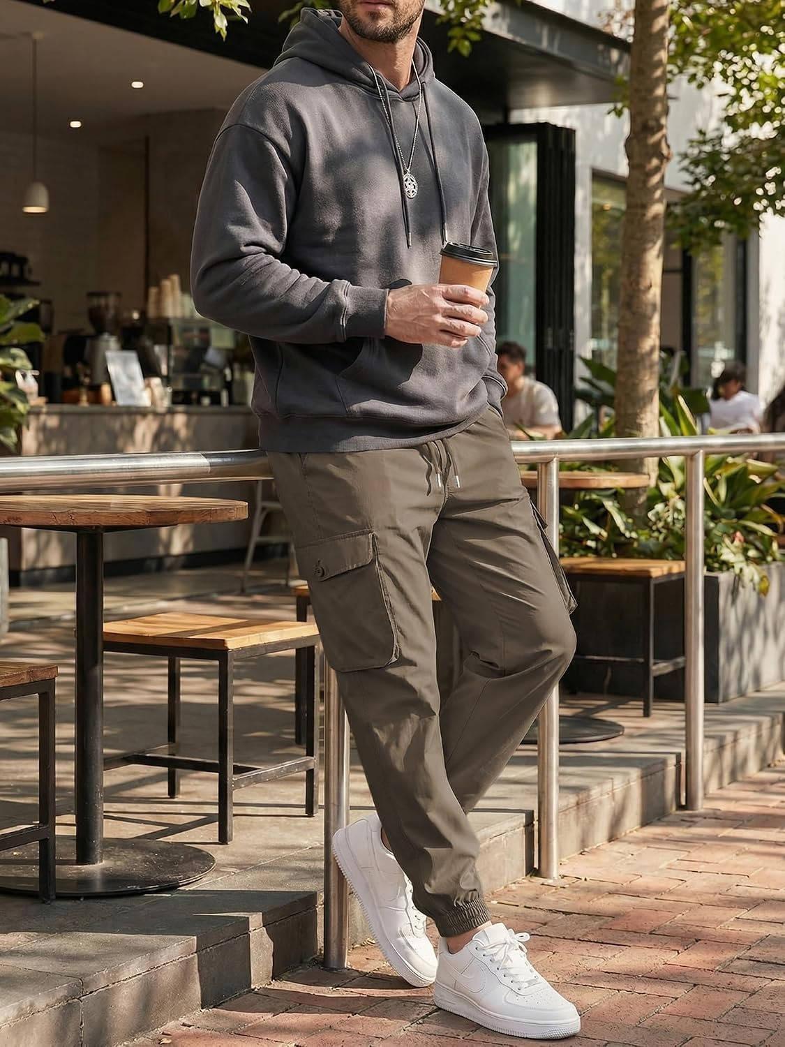 Mens Casual Cargo Jogger Pants, Stretch Elastic Waist Drawstring Tapered Sweatpants with Pockets