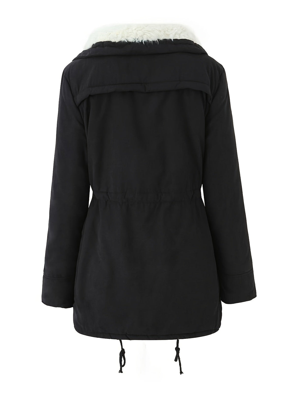 Mid Length Parka with Plush Lining and Adjustable Drawstring, Snap Button Closure