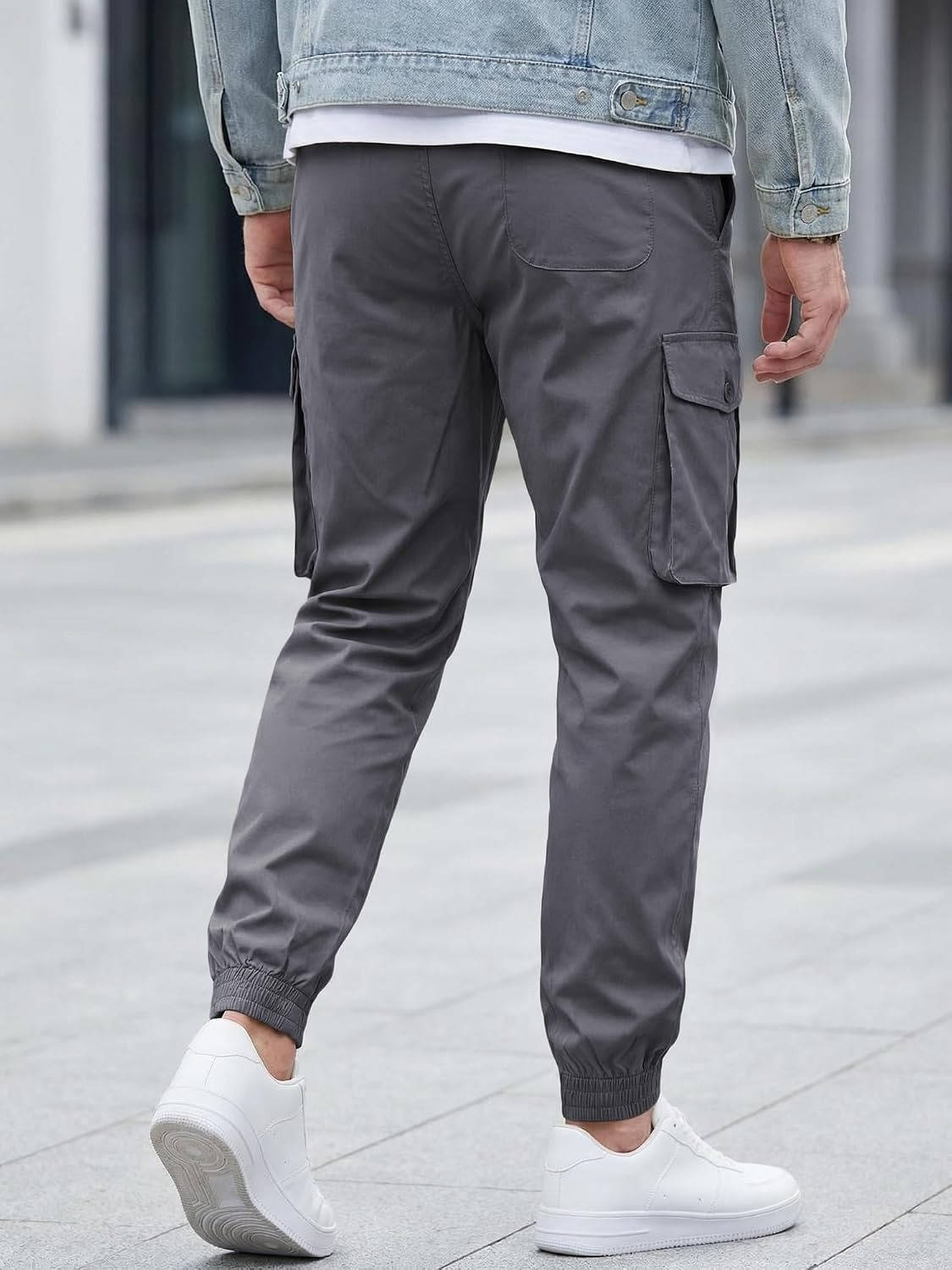 Mens Casual Cargo Jogger Pants, Stretch Elastic Waist Drawstring Tapered Sweatpants with Pockets