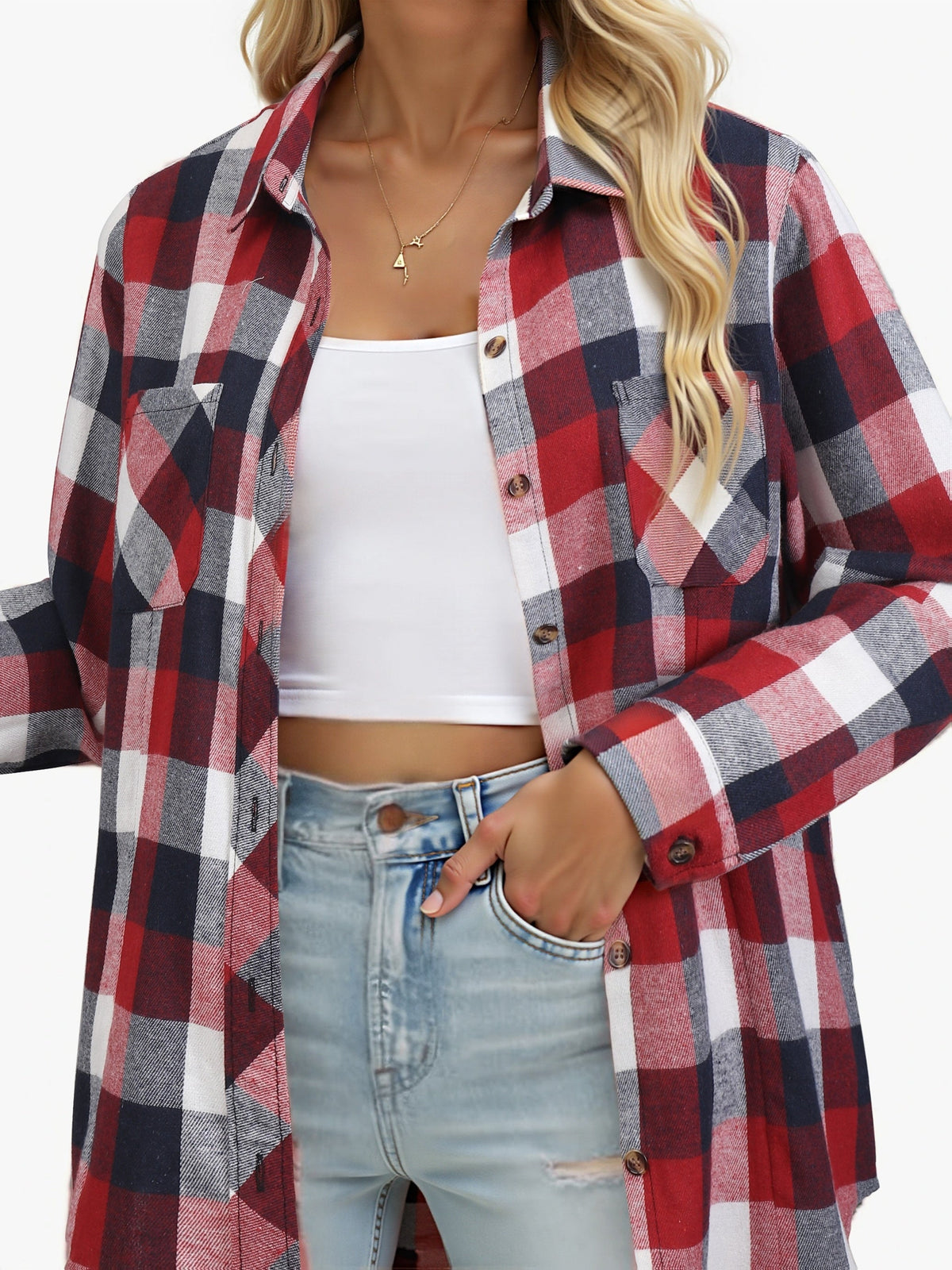 Buffalo Check Button Up Shirt with Relaxed Fit and Chest Pockets