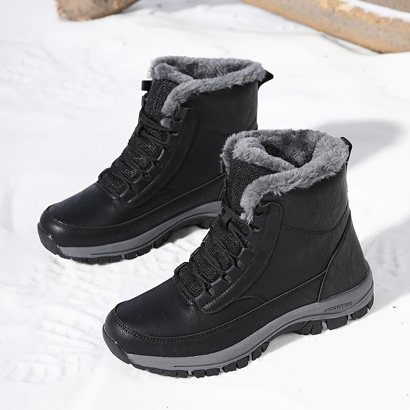 Winter Trail Boots with Plush Lining and Deep Tread Sole, Above Ankle Lace Up