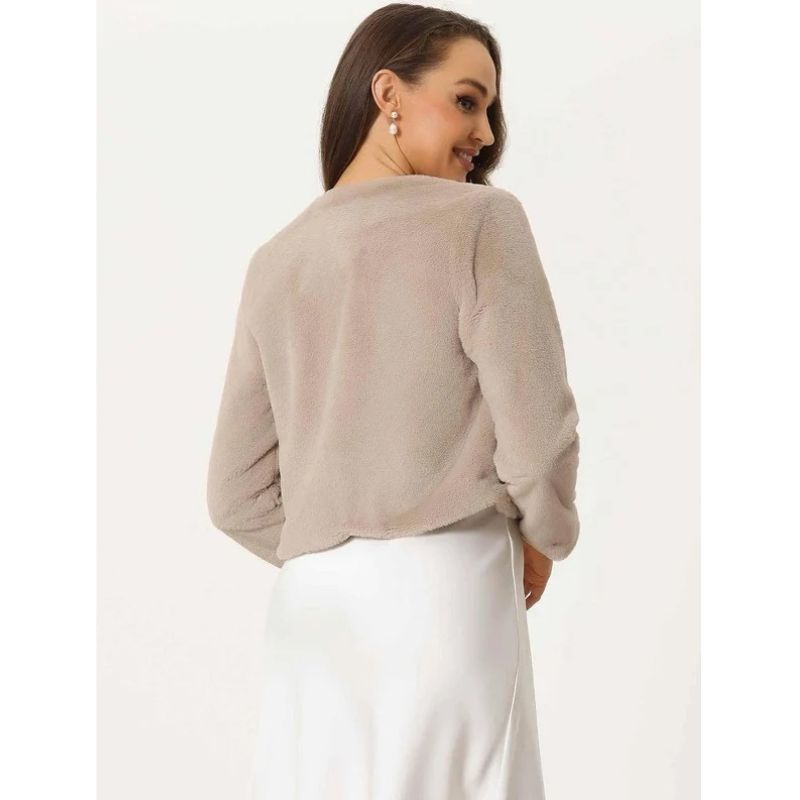 Womens Cropped Faux Fur Jacket, Long Sleeve Wedding Bolero Coat