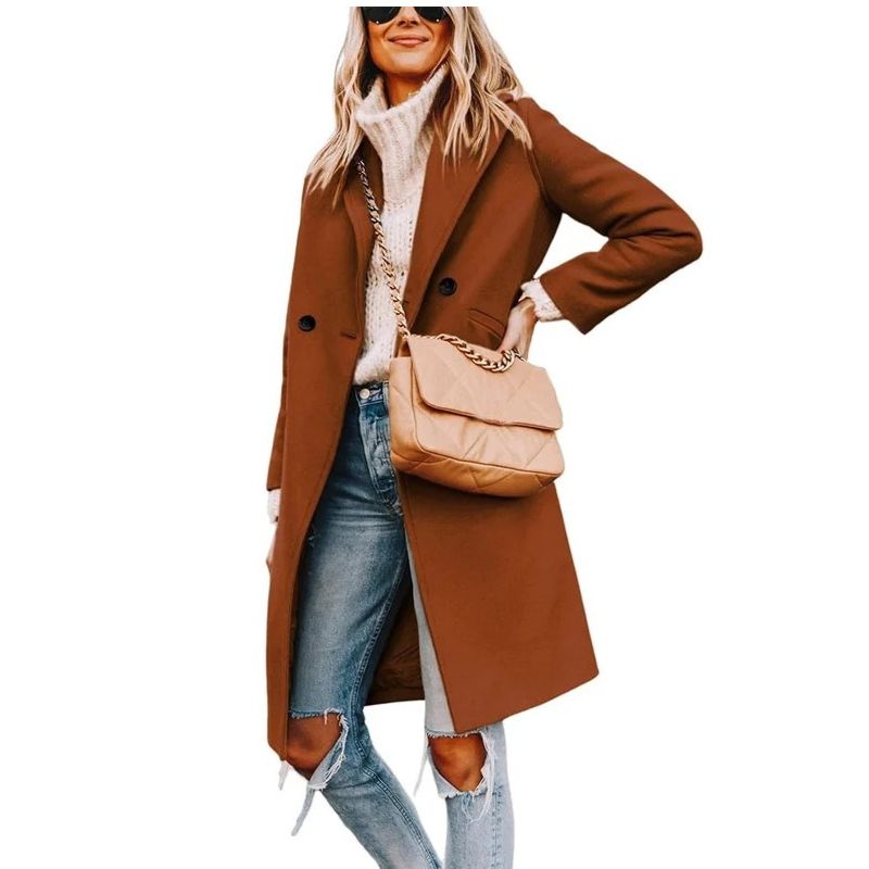 Womens Wool Peacoat, Double Breasted Coat with Notch Lapel