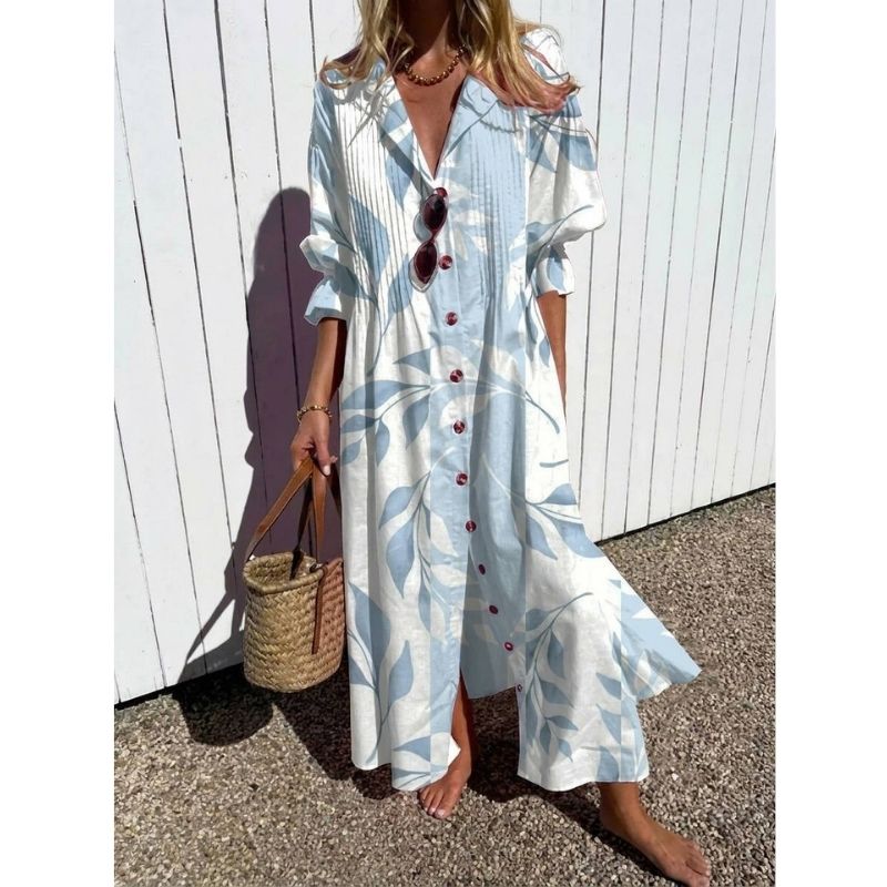 Womens Cotton Maxi Dress, Floral Casual Summer Beach Vacation Dress
