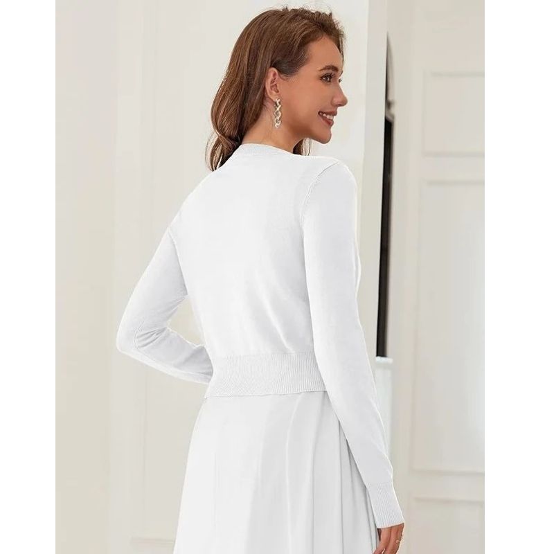 Cropped Cardigan Bolero Shrug for Women, Button Down Long Sleeve Knit Sweater for Dresses and Jeans