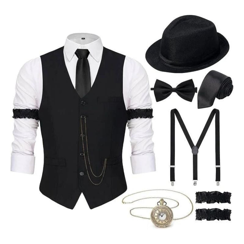 Mens 1920s Gatsby Costume, Roaring 20s Outfit, Vintage Vest and Hat Accessories