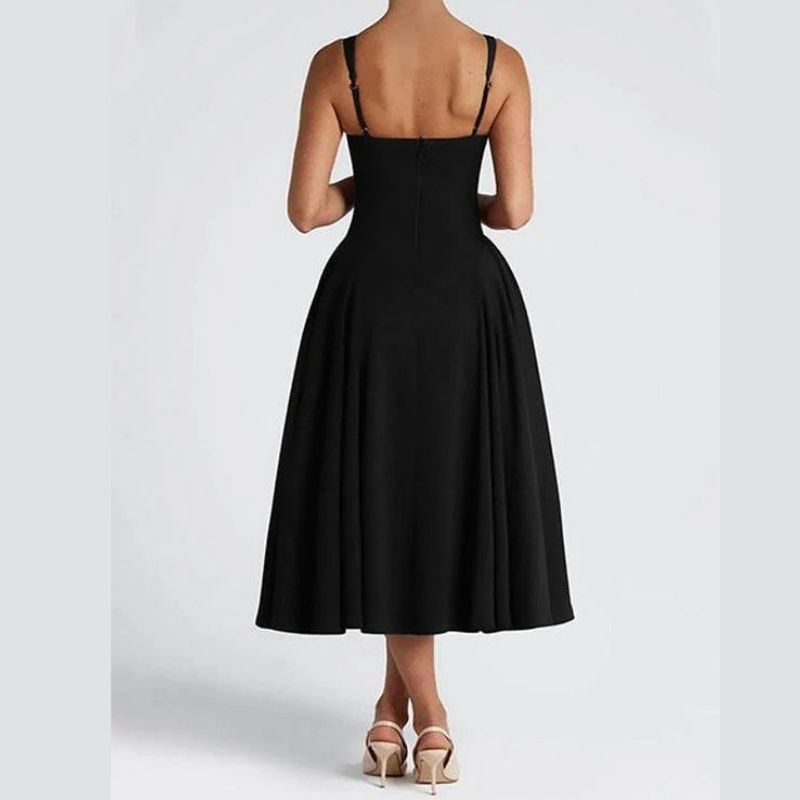 Womens Square Neck A Line Midi Dress, Elegant Wedding Guest and Evening Party Dress