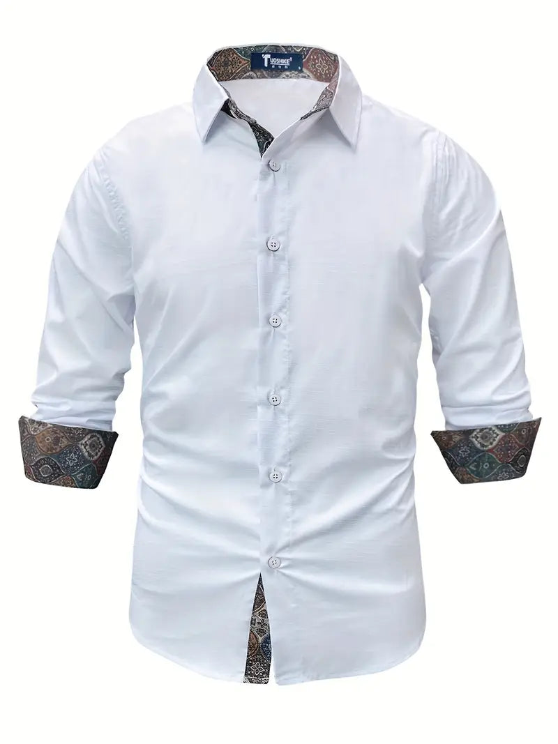 Button Up Dress Shirt with Contrast Collar and Cuffs Modern Tailored Fit