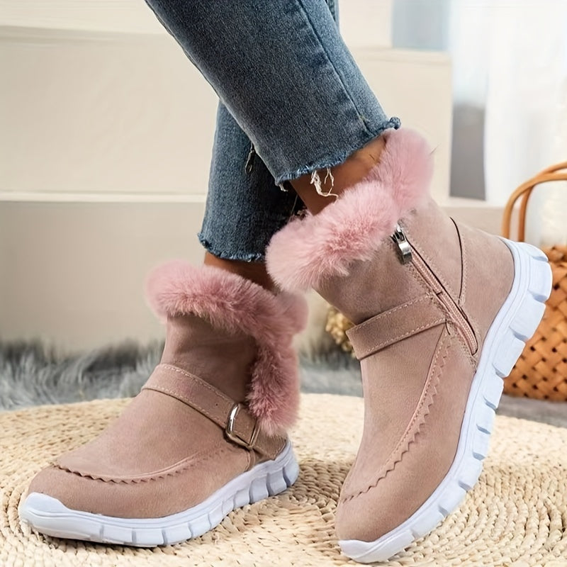 Women's Ankle Boots with Plush Lining and Side Closure, Textured Grip Sole
