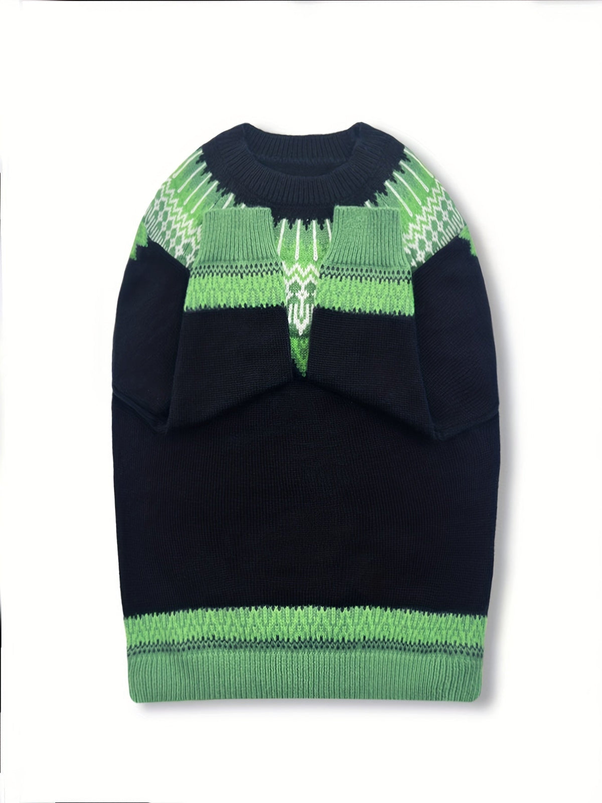 Chunky Jacquard Knit Sweater with Round Neck and Ribbed Cuffs, Hip Length